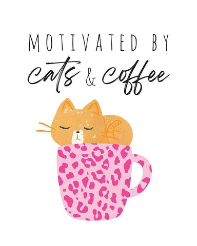 Motivated By Cats And Coffee 2 Black Ornate Wood Framed Art Print with Double Matting by McCully, Jennifer