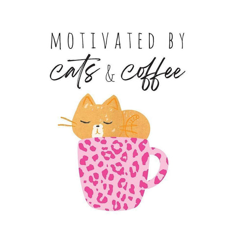Motivated By Cats And Coffee 2 Gold Ornate Wood Framed Art Print with Double Matting by McCully, Jennifer