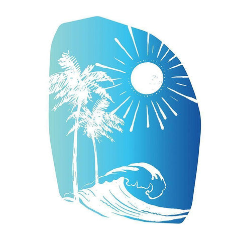 Palm Tree Sun Waves Blue White Modern Wood Framed Art Print by McCully, Jennifer