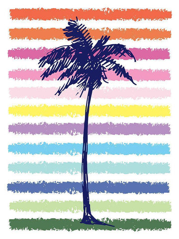 Rainbow Palm Tree White Modern Wood Framed Art Print with Double Matting by McCully, Jennifer