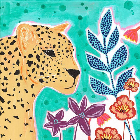 Teal Cheetah White Modern Wood Framed Art Print with Double Matting by McCully, Jennifer