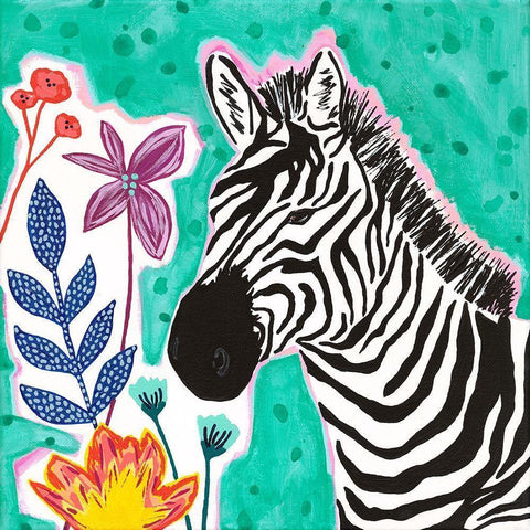 Teal Zebra White Modern Wood Framed Art Print by McCully, Jennifer