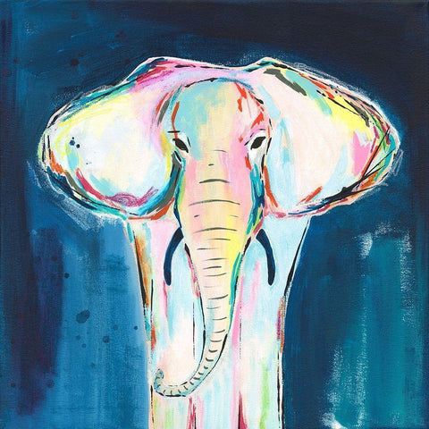 Tie Dye Elephant White Modern Wood Framed Art Print by McCully, Jennifer