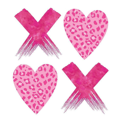 XOXO Pink Leopard White Modern Wood Framed Art Print by McCully, Jennifer