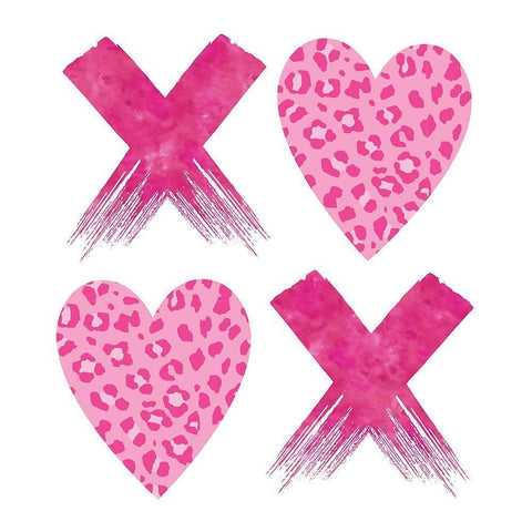 XOXO Pink Leopard White Modern Wood Framed Art Print with Double Matting by McCully, Jennifer