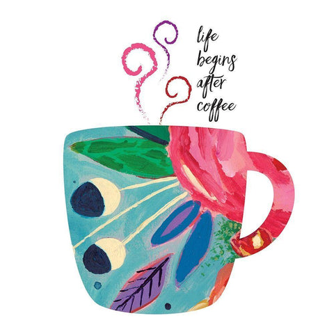 Life Begins After Coffee Black Ornate Wood Framed Art Print with Double Matting by McCully, Jennifer