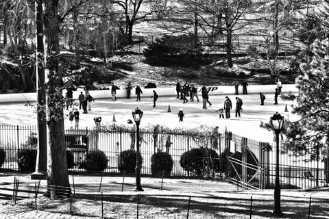 Central Park Skating White Modern Wood Framed Art Print with Double Matting by Grey, Jace