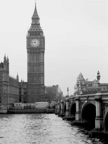 London Big Ben White Modern Wood Framed Art Print with Double Matting by Grey, Jace