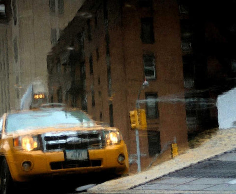 NYC Taxi Puddle 0643 E White Modern Wood Framed Art Print with Double Matting by Pica, Jeff