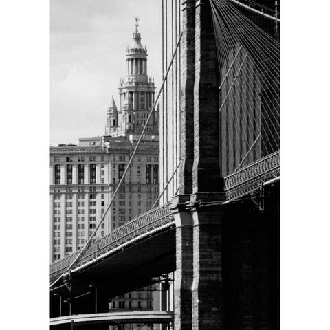 Brooklyn Bridge and Civic Center White Modern Wood Framed Art Print by Pica, Jeff