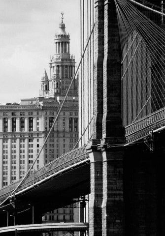 Brooklyn Bridge and Civic Center Black Ornate Wood Framed Art Print with Double Matting by Pica, Jeff