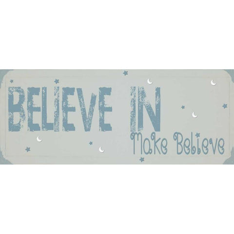 Believe Make Believe Blue Gold Ornate Wood Framed Art Print with Double Matting by Shannon, Julie