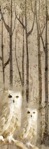 Owls In the Trees White Modern Wood Framed Art Print with Double Matting by Allen, Kimberly