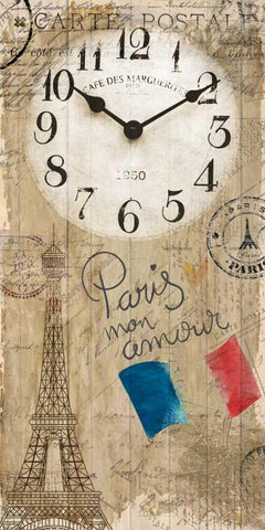 Paris Clock Black Ornate Wood Framed Art Print with Double Matting by Allen, Kimberly