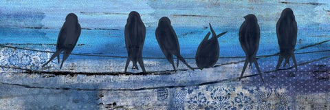 Birds in Blue White Modern Wood Framed Art Print with Double Matting by Allen, Kimberly