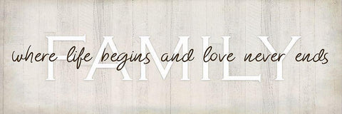 Family, Love Never Ends White Modern Wood Framed Art Print with Double Matting by Kimberly, Allen