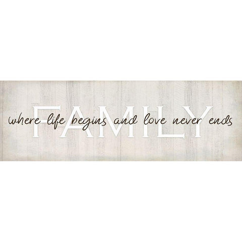 Family, Love Never Ends Black Modern Wood Framed Art Print with Double Matting by Kimberly, Allen