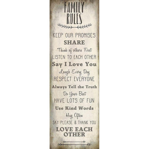 Family Rules v2 White Modern Wood Framed Art Print by Kimberly, Allen
