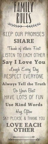 Family Rules v2 White Modern Wood Framed Art Print with Double Matting by Kimberly, Allen