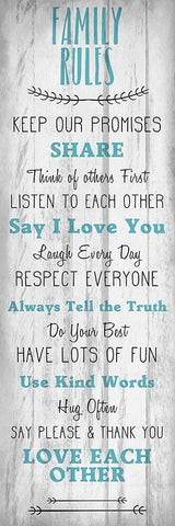 Family Rules v3 White Modern Wood Framed Art Print with Double Matting by Kimberly, Allen