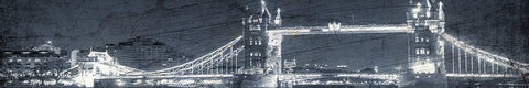 London Bridge at Night Blue White Modern Wood Framed Art Print with Double Matting by Kimberly, Allen