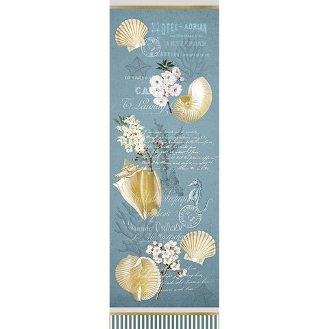 Cherry Blossom and Shells Blue Gold Ornate Wood Framed Art Print with Double Matting by Kimberly, Allen