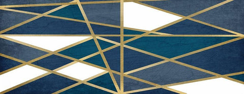 Gold and Blue Maze v2 White Modern Wood Framed Art Print with Double Matting by Kimberly, Allen