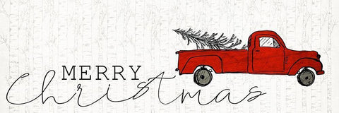 Merry Christmas Truck White Modern Wood Framed Art Print with Double Matting by Kimberly, Allen