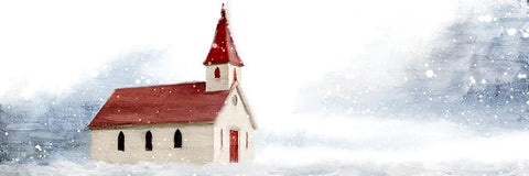 Snowy Church White Modern Wood Framed Art Print with Double Matting by Allen, Kimberly