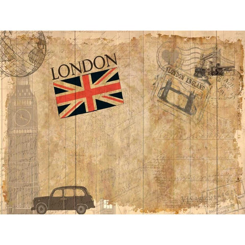 Post Card London White Modern Wood Framed Art Print by Allen, Kimberly