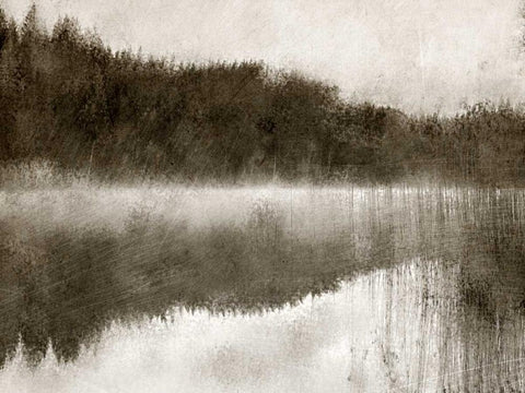 Misty Morning on the Lake White Modern Wood Framed Art Print with Double Matting by Allen, Kimberly
