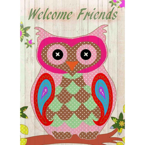 Patchwork Owl Welcome Gold Ornate Wood Framed Art Print with Double Matting by Allen, Kimberly