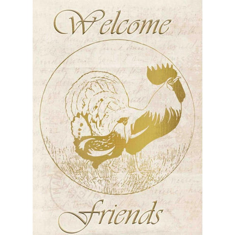 Rooster Welcome Friends Gold Ornate Wood Framed Art Print with Double Matting by Allen, Kimberly