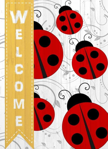 Welcome Ladybug White Modern Wood Framed Art Print with Double Matting by Allen, Kimberly