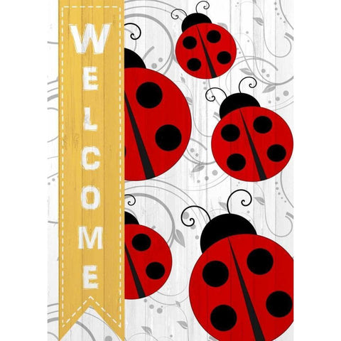Welcome Ladybug Black Modern Wood Framed Art Print by Allen, Kimberly