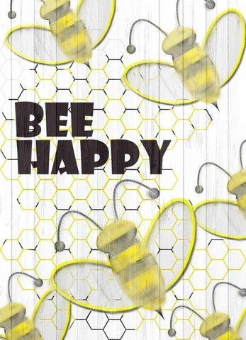 Bee Happy White Modern Wood Framed Art Print with Double Matting by Allen, Kimberly