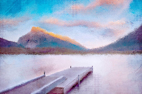 Banff Dock White Modern Wood Framed Art Print with Double Matting by Allen, Kimberly