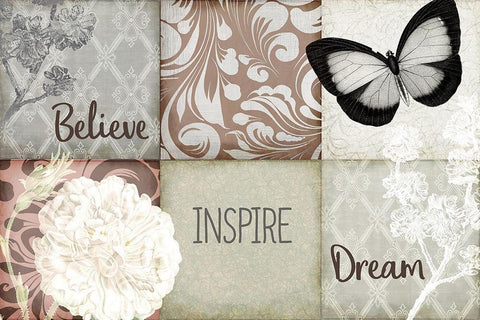 Believe Inspire Dream v2 White Modern Wood Framed Art Print with Double Matting by Kimberly, Allen