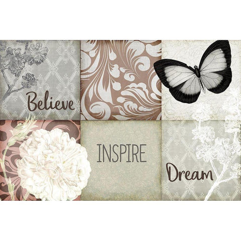 Believe Inspire Dream v2 Gold Ornate Wood Framed Art Print with Double Matting by Kimberly, Allen