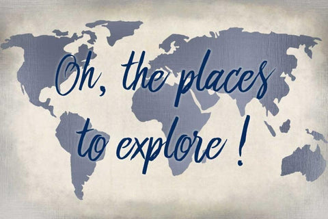 Oh the Places to Explore Blue Black Ornate Wood Framed Art Print with Double Matting by Allen, Kimberly