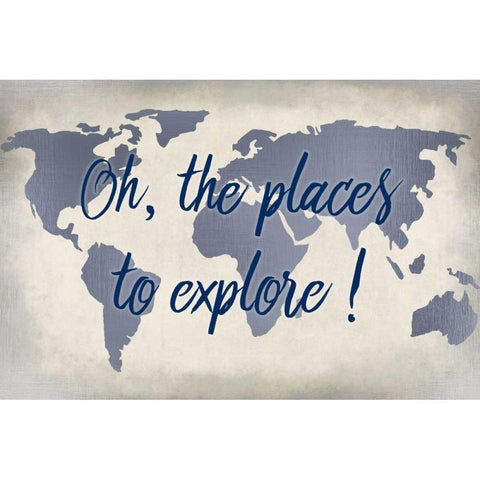 Oh the Places to Explore Blue White Modern Wood Framed Art Print by Allen, Kimberly