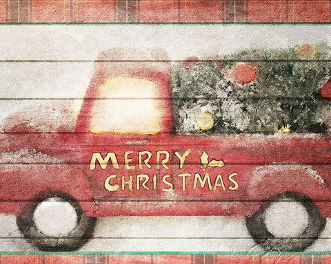 Merry Christmas Truck Black Ornate Wood Framed Art Print with Double Matting by Kimberly, Allen