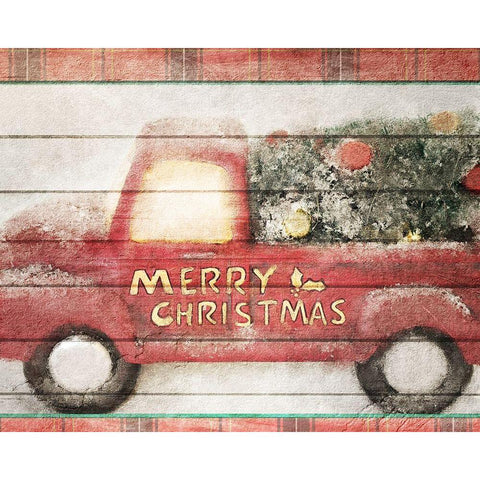 Merry Christmas Truck Gold Ornate Wood Framed Art Print with Double Matting by Kimberly, Allen