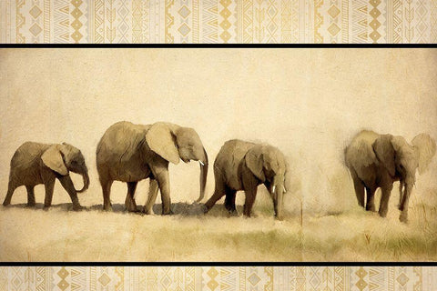 Tribal Elephants Black Ornate Wood Framed Art Print with Double Matting by Kimberly, Allen