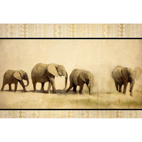 Tribal Elephants White Modern Wood Framed Art Print by Kimberly, Allen