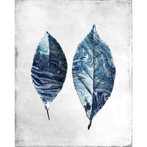 Marbled Blue Leaves 1 Black Modern Wood Framed Art Print with Double Matting by Allen, Kimberly