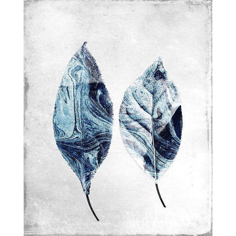 Marbled Blue Leaves 2 White Modern Wood Framed Art Print by Allen, Kimberly