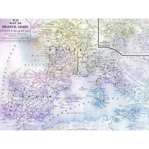 Watercolor Map 2 Black Modern Wood Framed Art Print by Kimberly, Allen