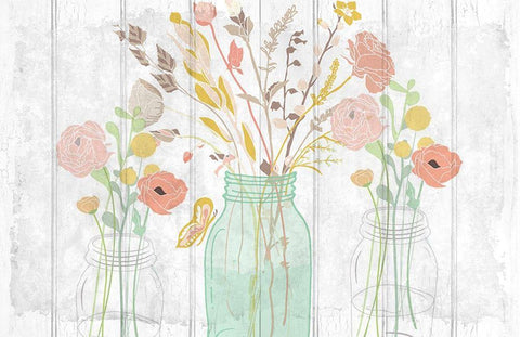 Summer Bloom Jars v2 White Modern Wood Framed Art Print with Double Matting by Kimberly, Allen