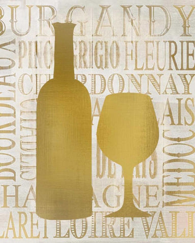 Golden Wine Silhouette 1 White Modern Wood Framed Art Print with Double Matting by Allen, Kimberly